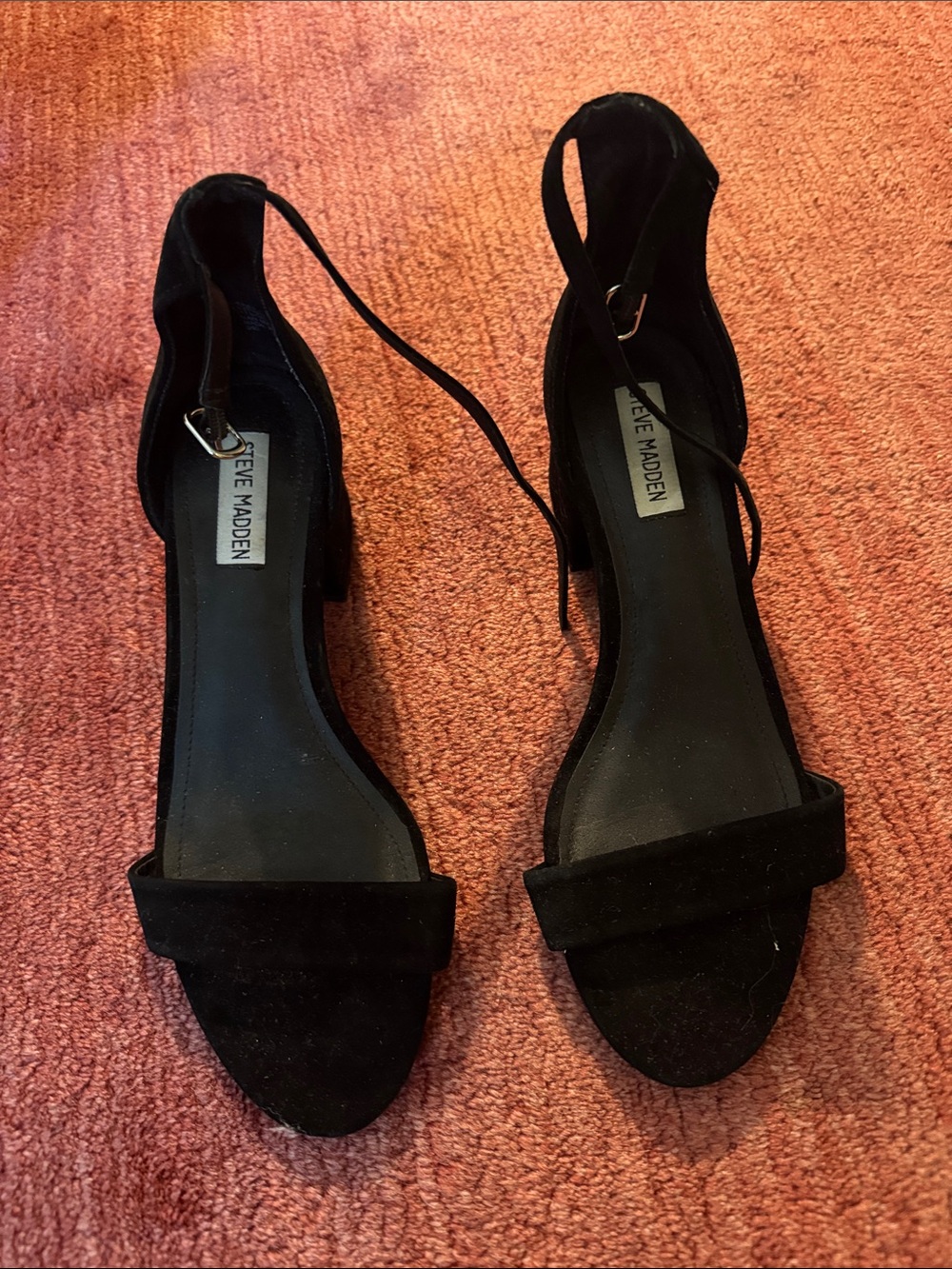 Steve Madden Black Suede Ankle Strap Block Heels
